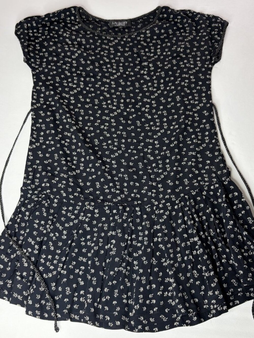 Laundry by Shelli Segal Floral Shift Dress Black, Size S Boho Tie-Waist